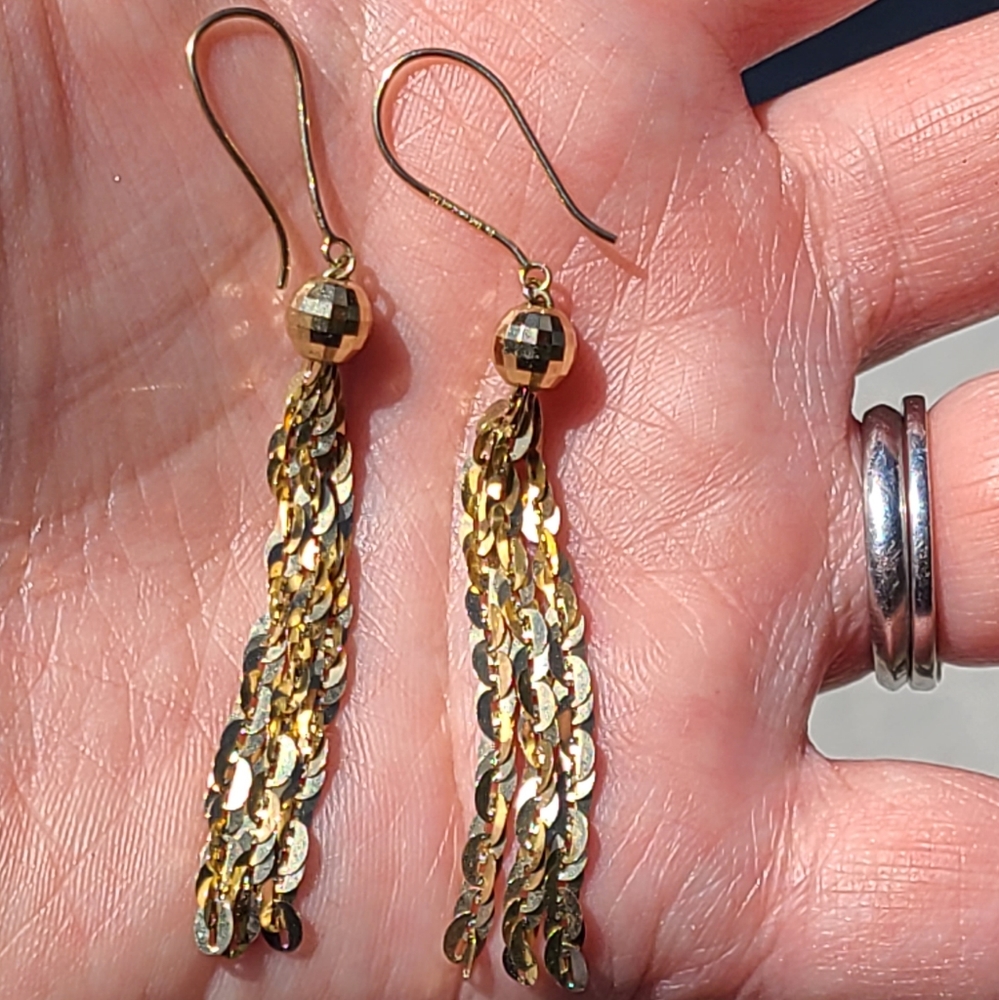 10kt gold dangle long earrings solid yellow gold